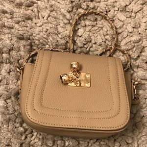 Kid Tan Purse With Gold Bells Trim Strape